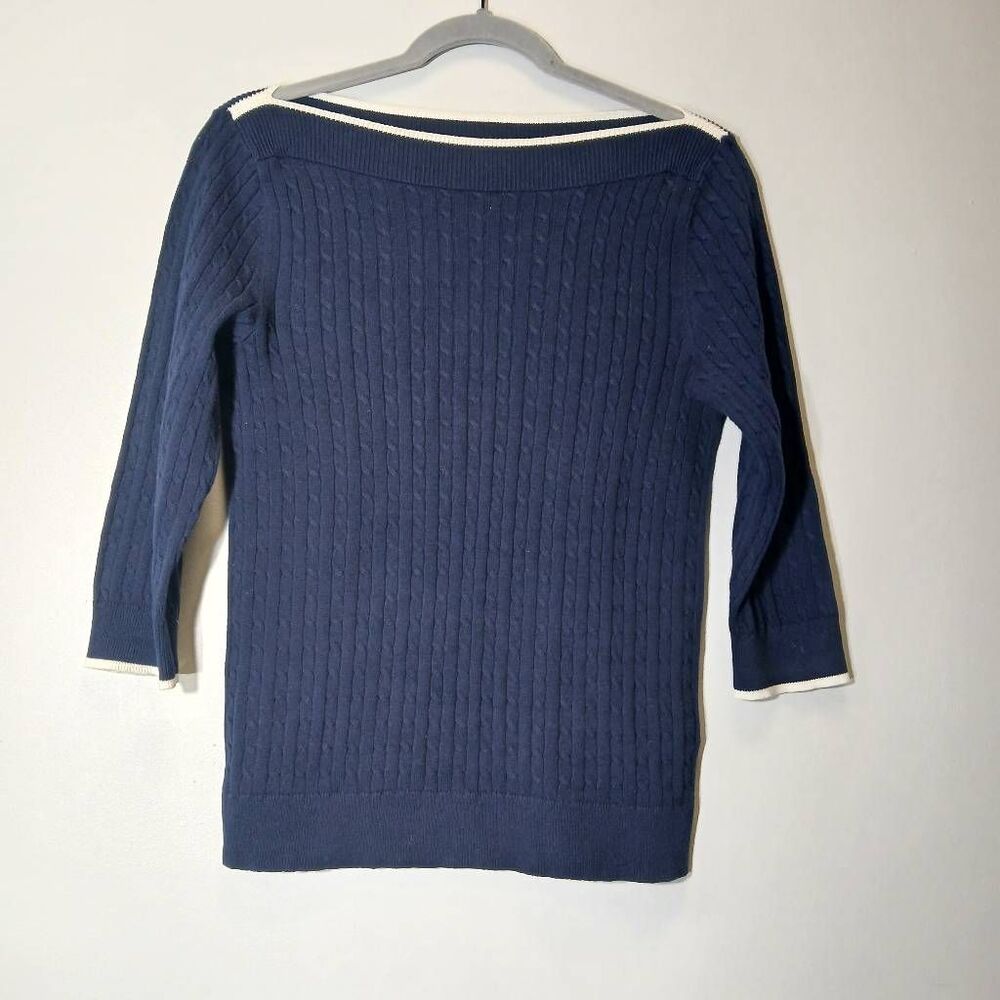 Polo ralph lauren women small boat neck sweater blue cotton spring summer cable